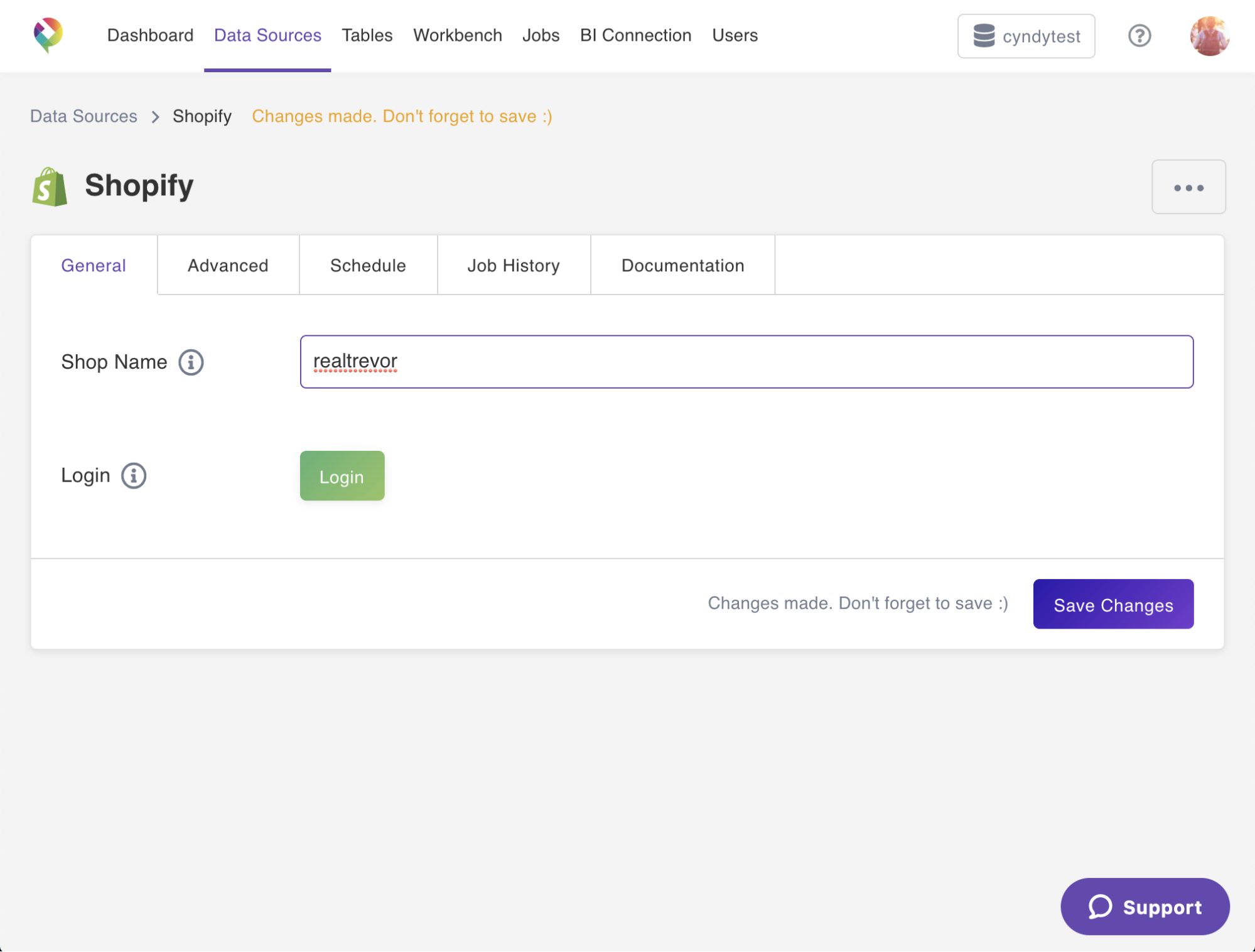 A screenshot showing how easy it is to connect Shopify to a data warehouse with Panoply's built-in ETL.
