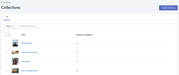 A screenshot of the Shopify Collections API.
