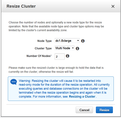 Resize Clusters window