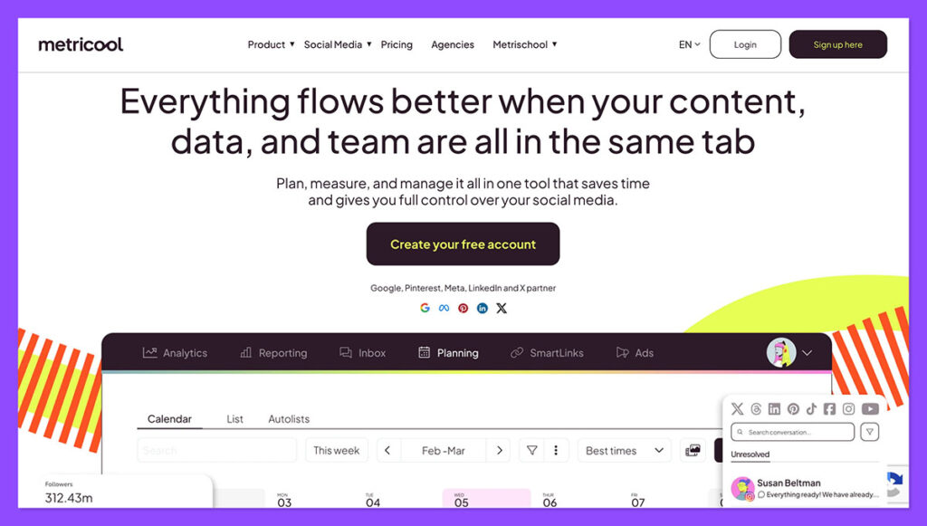 metricool homepage