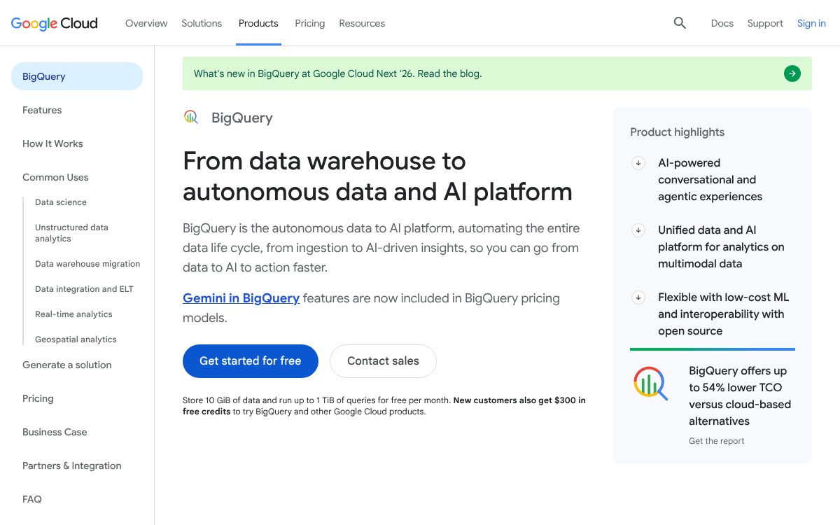 BigQuery homepage