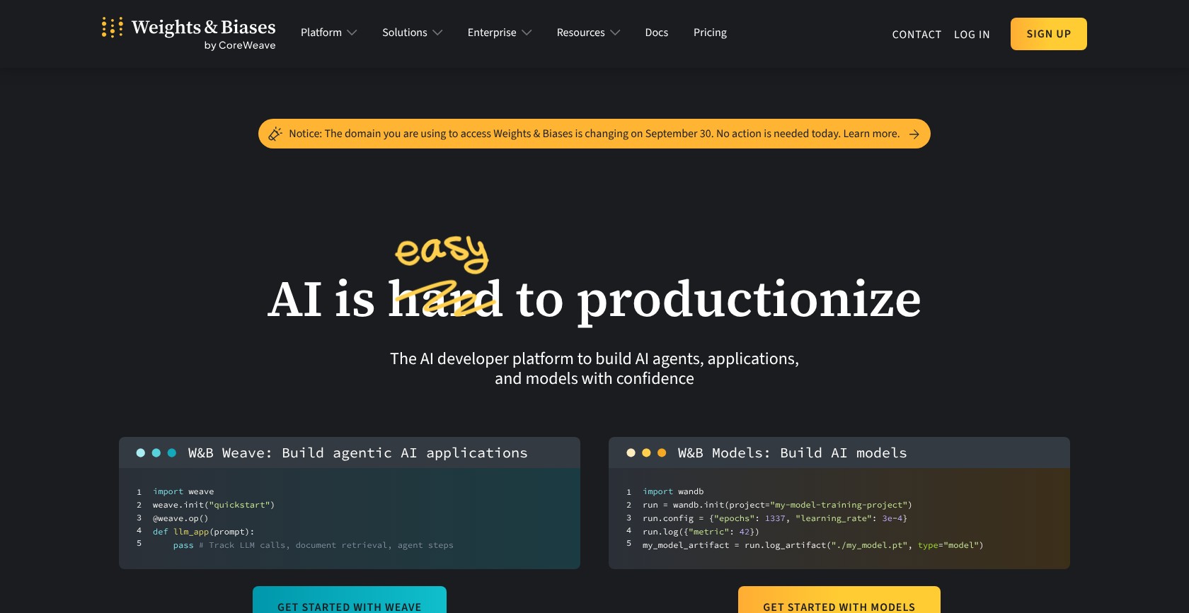 Weights & Biases homepage