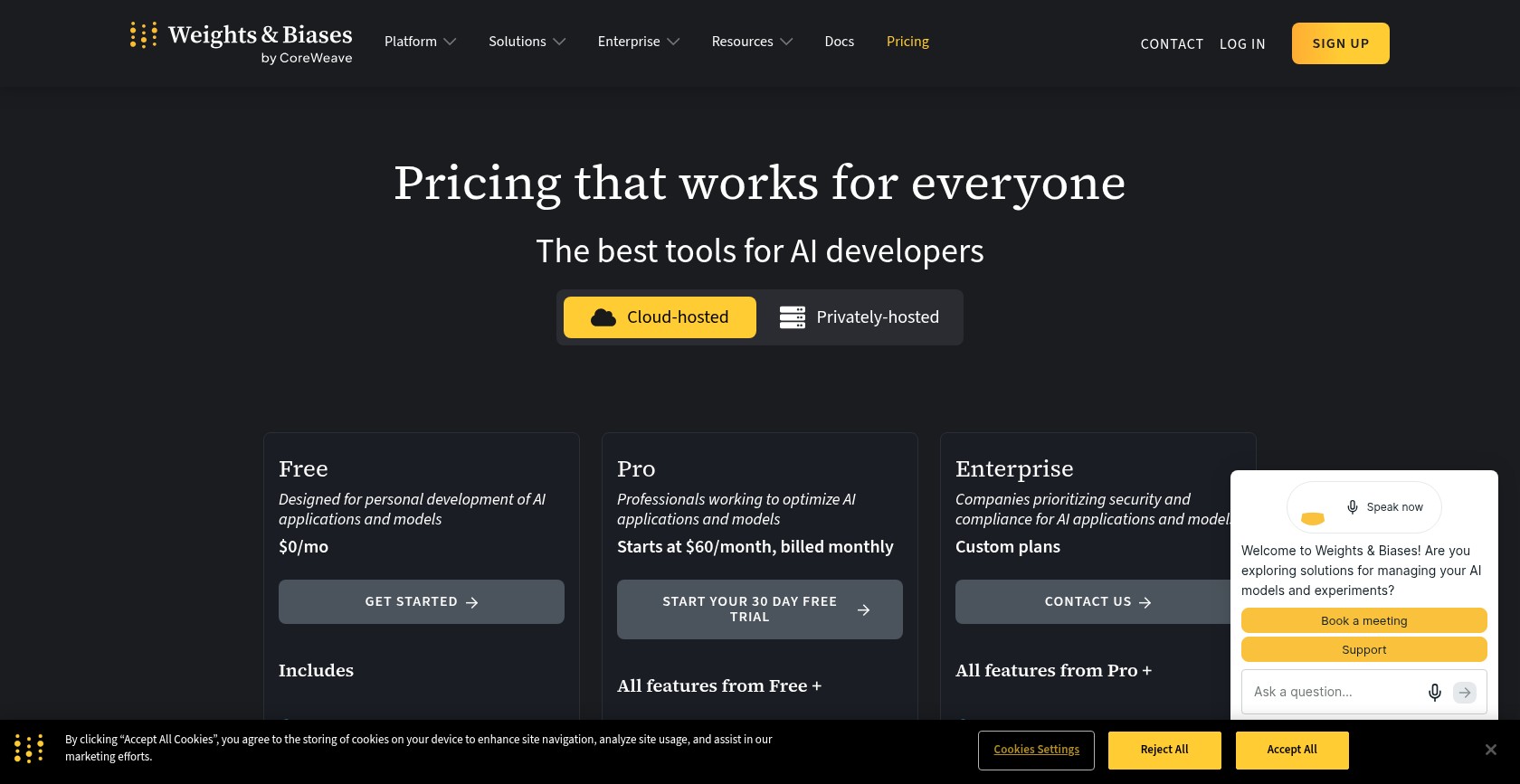 Weights & Biases pricing