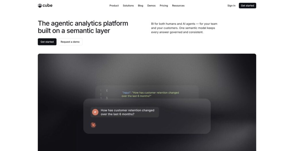 Cube homepage showing its agentic analytics platform and semantic layer