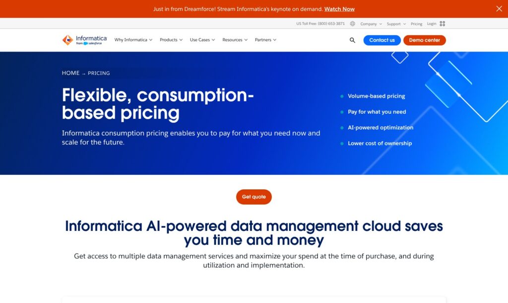 Informatica pricing page describing its consumption-based buying model