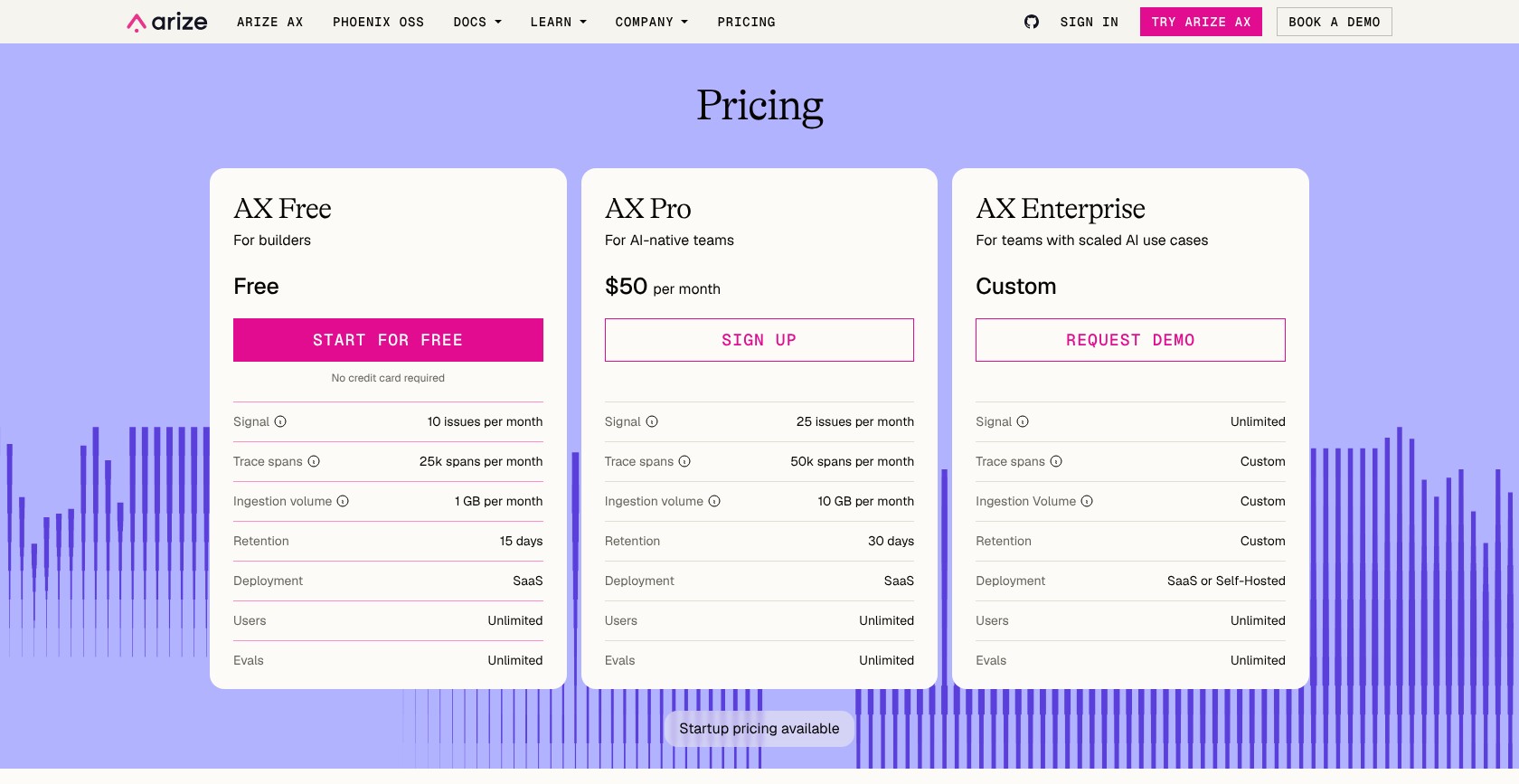 Arize AX pricing