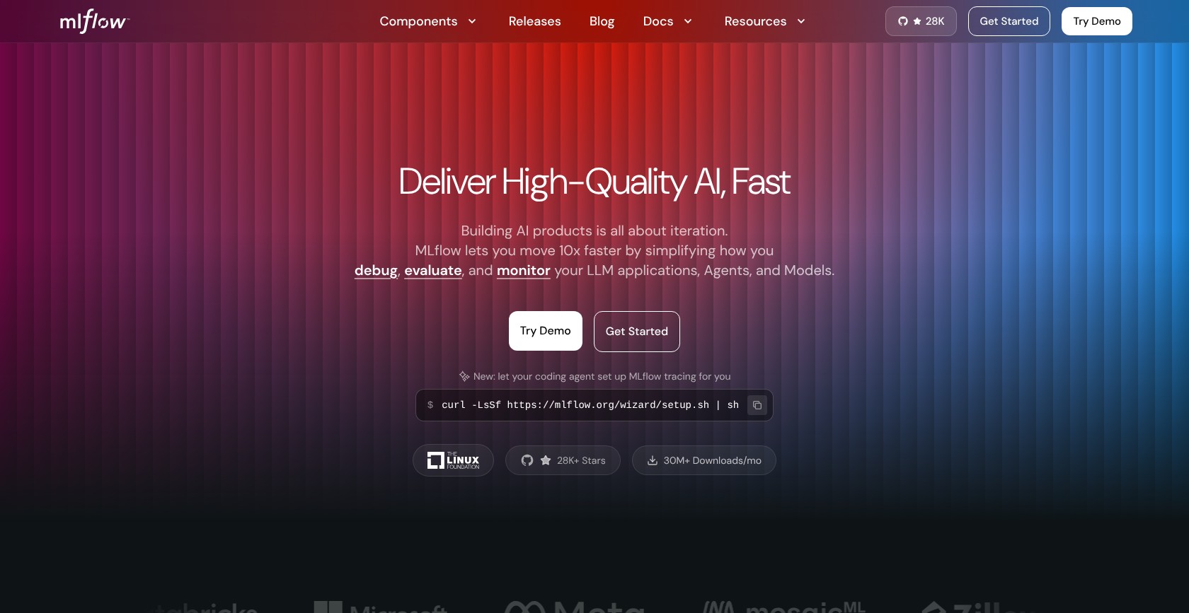 MLflow homepage
