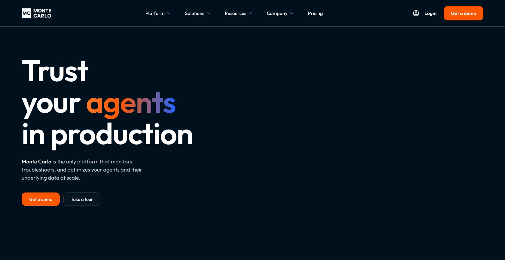 Monte Carlo product page showing its data observability platform.