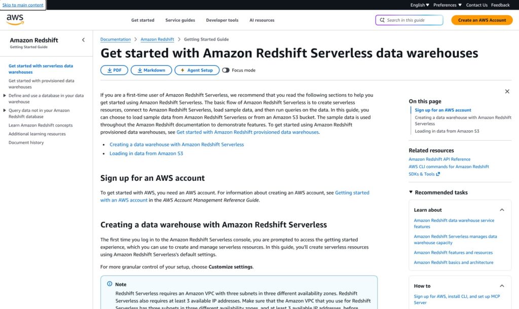Amazon Redshift Serverless getting started guide