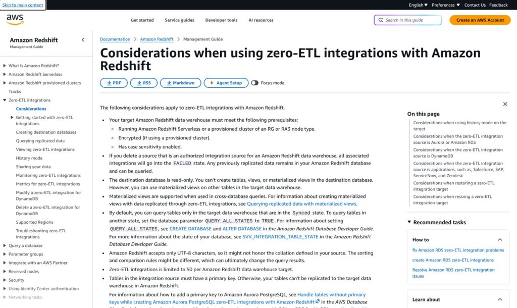 Amazon Redshift zero-ETL integration requirements