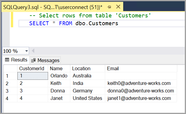 SQL Server Management Studio query results