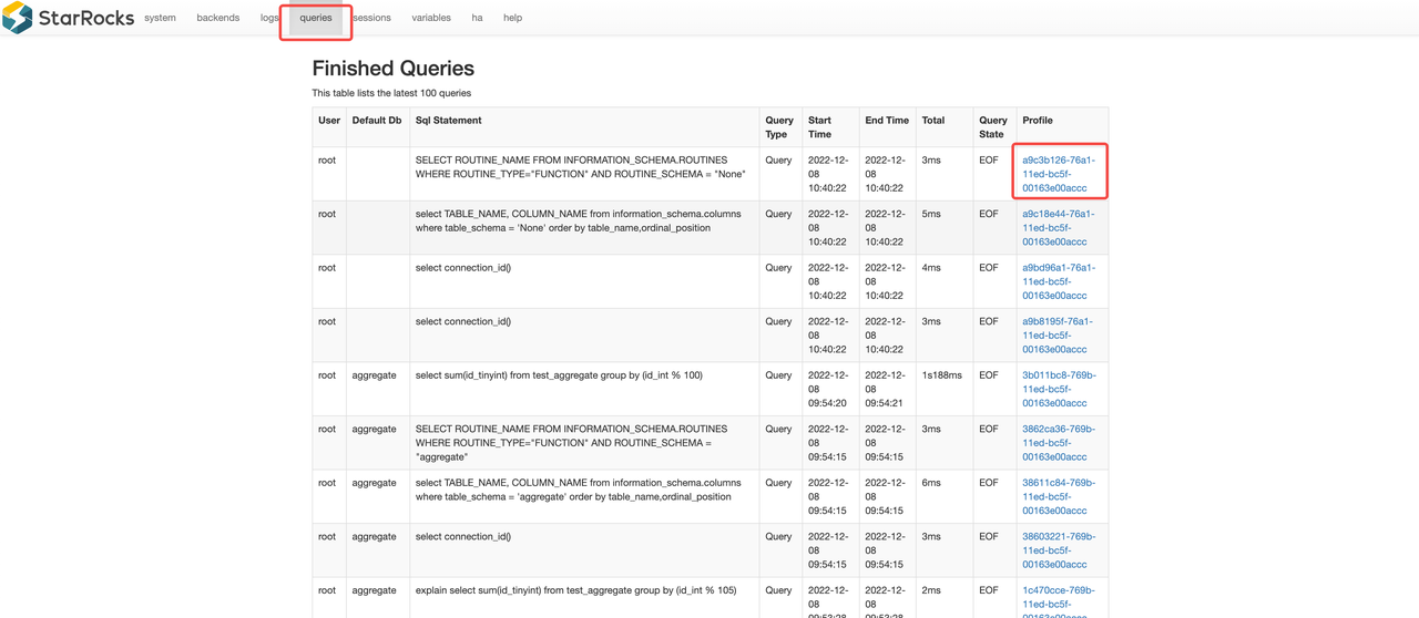StarRocks query profile
