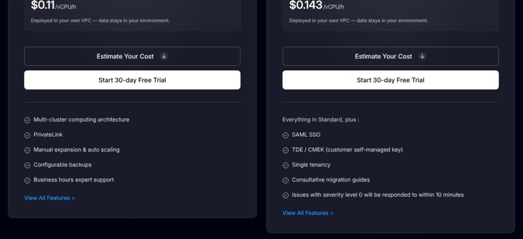 VeloDB Cloud pricing for managed Apache Doris, October 2026