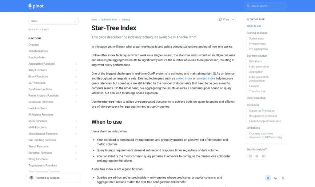 Apache Pinot star-tree index documentation