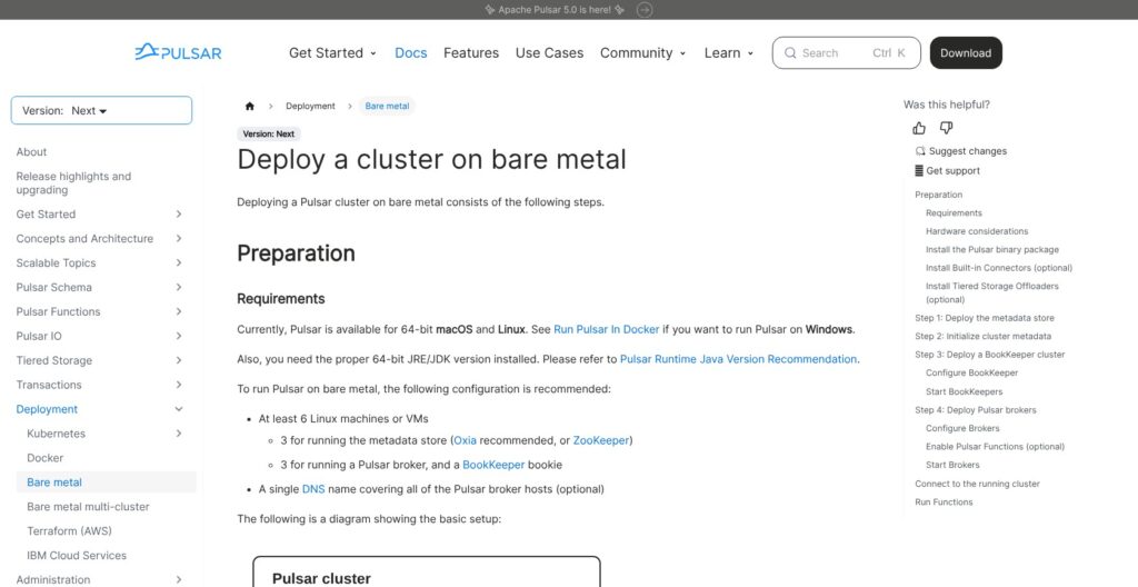 Apache Pulsar bare-metal deployment guide, October 2026