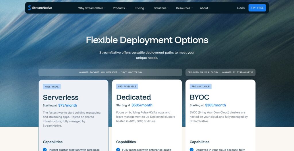 StreamNative pricing page for managed Apache Pulsar, October 2026