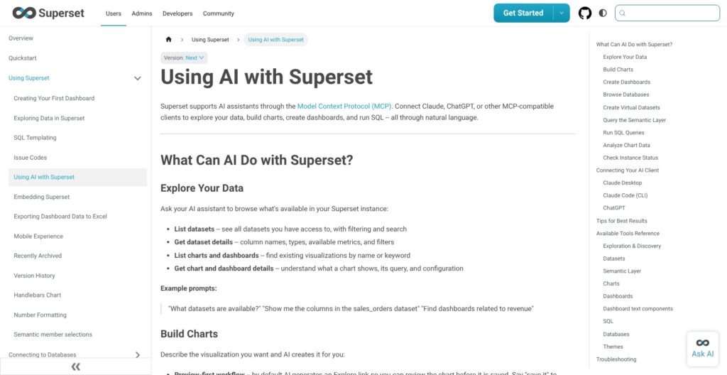 Using AI with Apache Superset documentation, October 2026