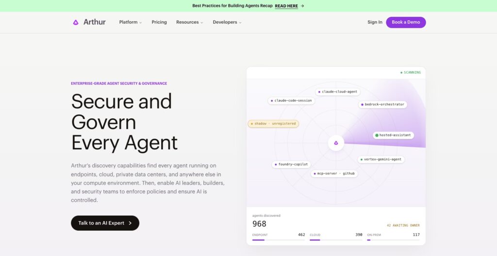 Arthur AI homepage, October 2026