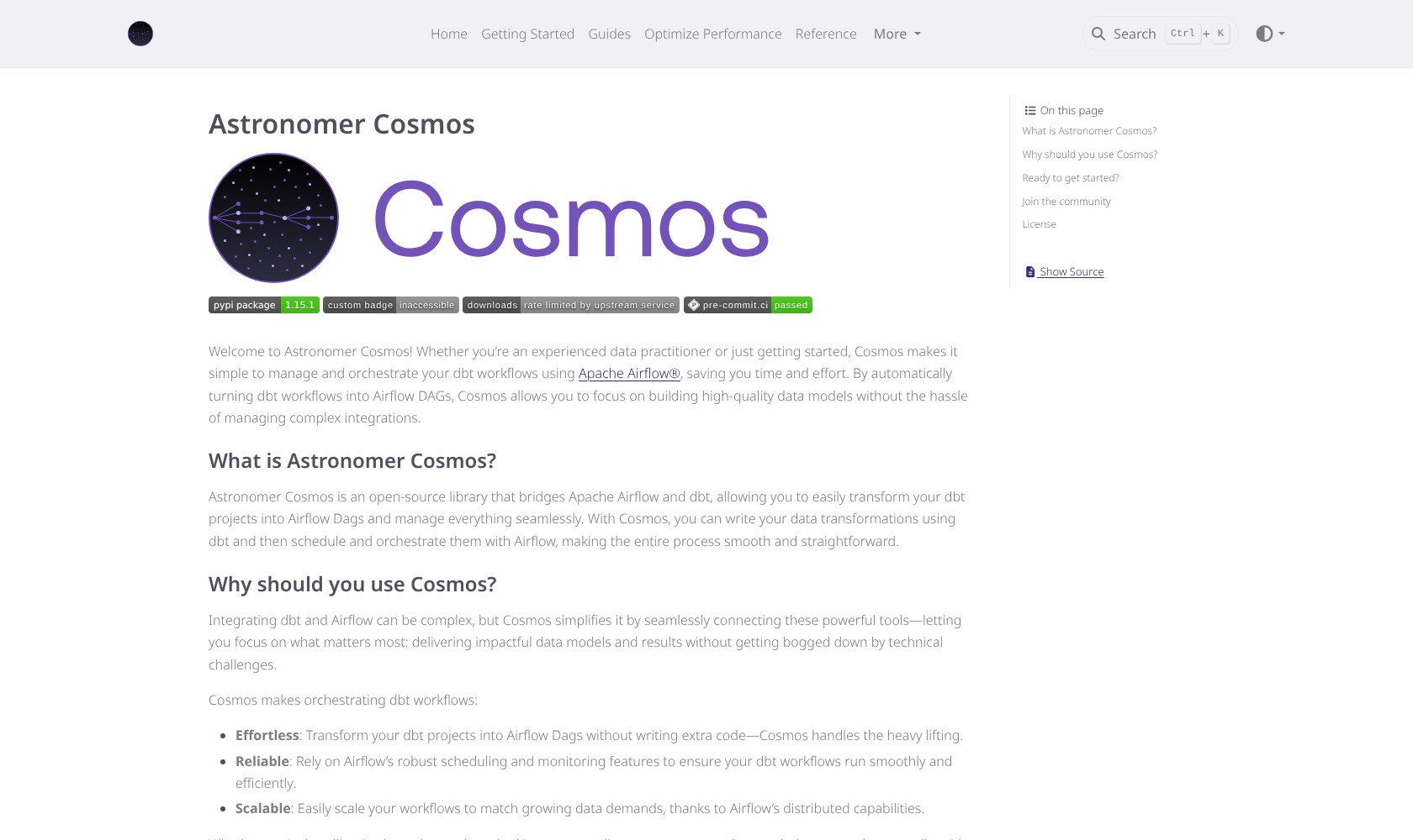 Cosmos documentation introducing dbt workflow orchestration with Apache Airflow.