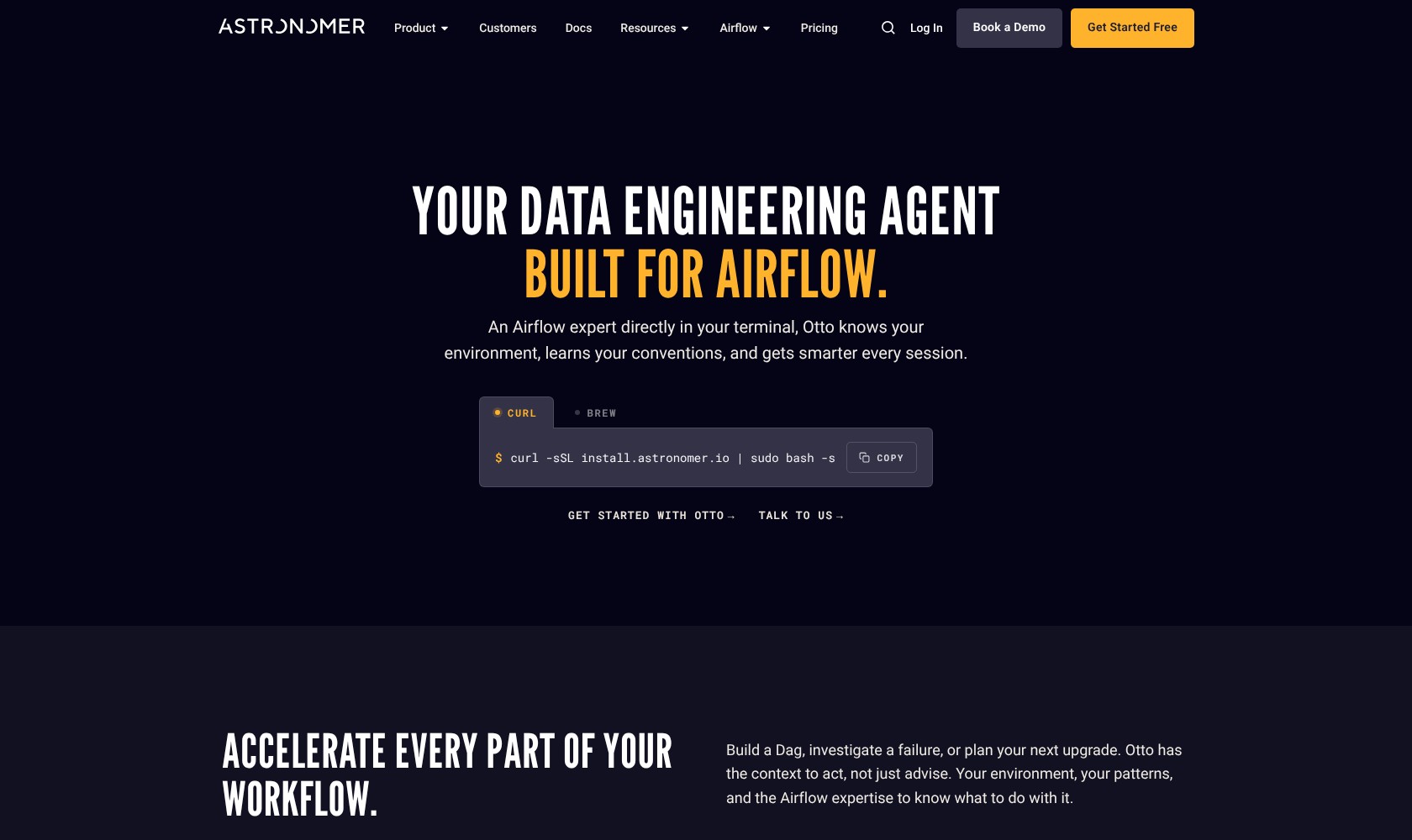 Astronomer Otto product page describing its Airflow AI assistant.