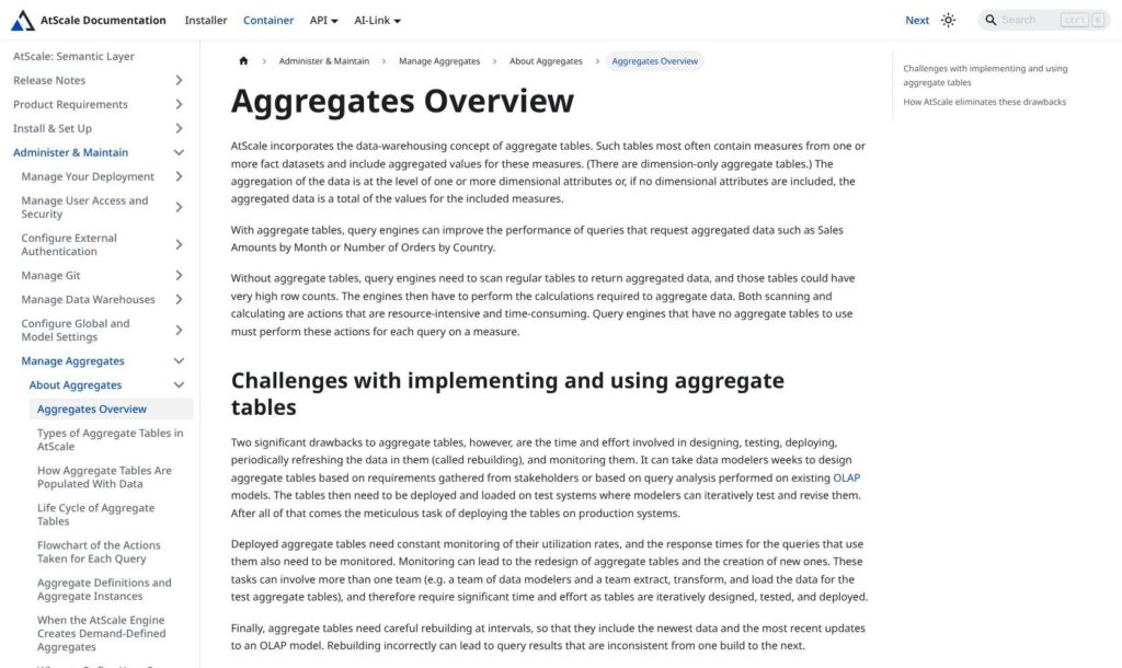 AtScale documentation explaining aggregate tables and query acceleration