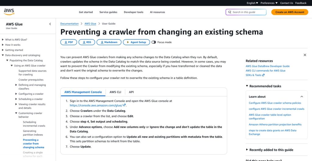 AWS Glue crawler schema, October 2026