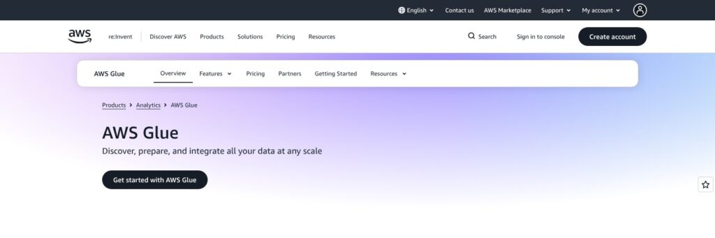 AWS Glue homepage, October 2026