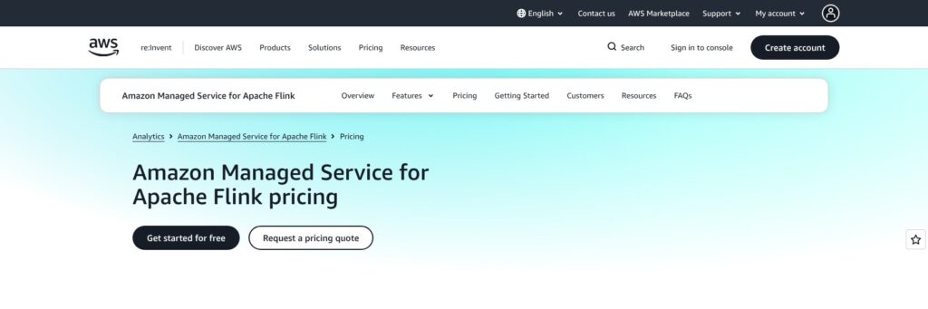 Amazon Managed Service for Apache Flink pricing page, October 2026