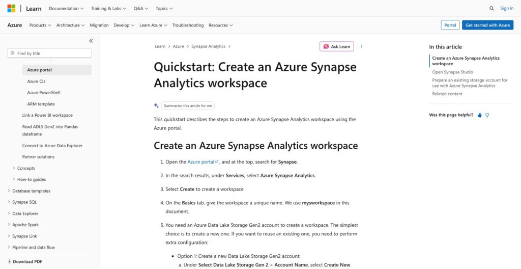 Azure Synapse workspace creation quickstart, October 2026