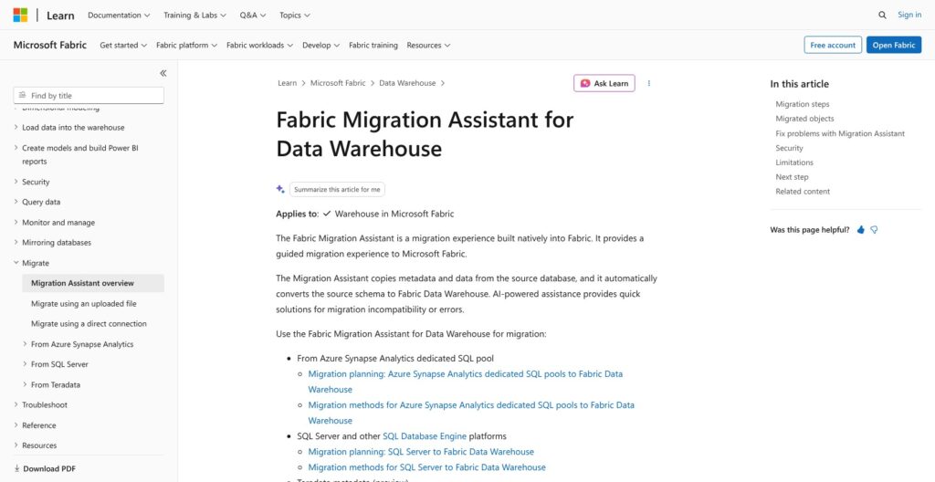 Fabric Migration Assistant for Data Warehouse, October 2026
