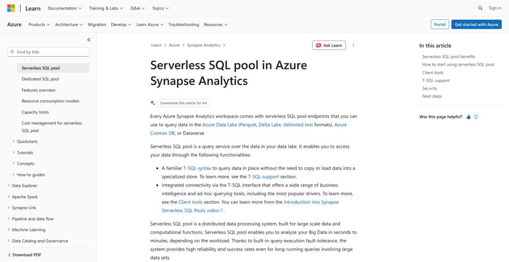 Azure Synapse serverless SQL pool overview, October 2026