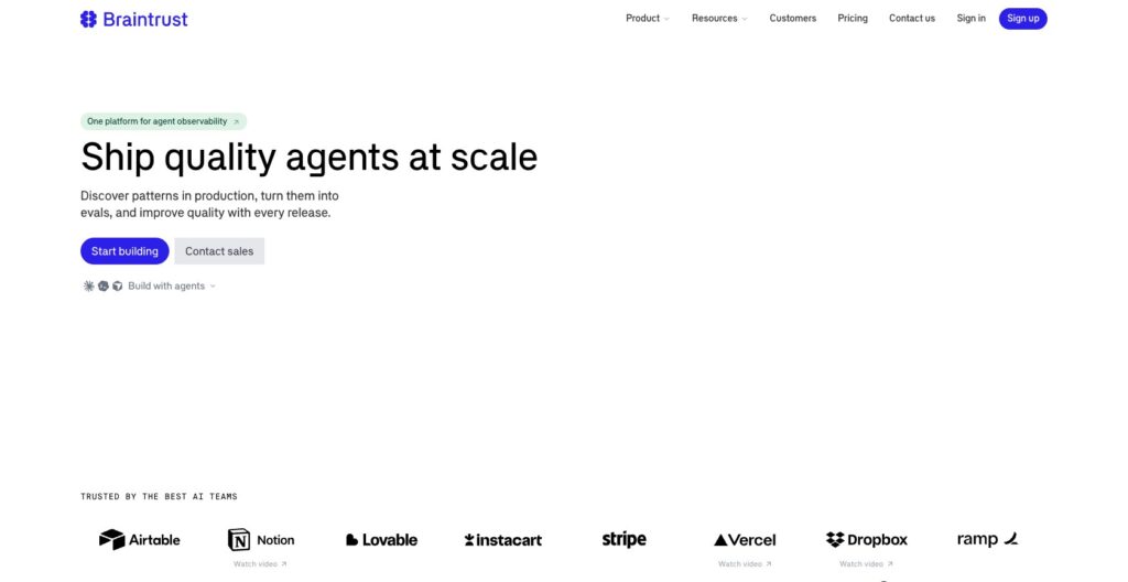 Braintrust homepage, October 2026