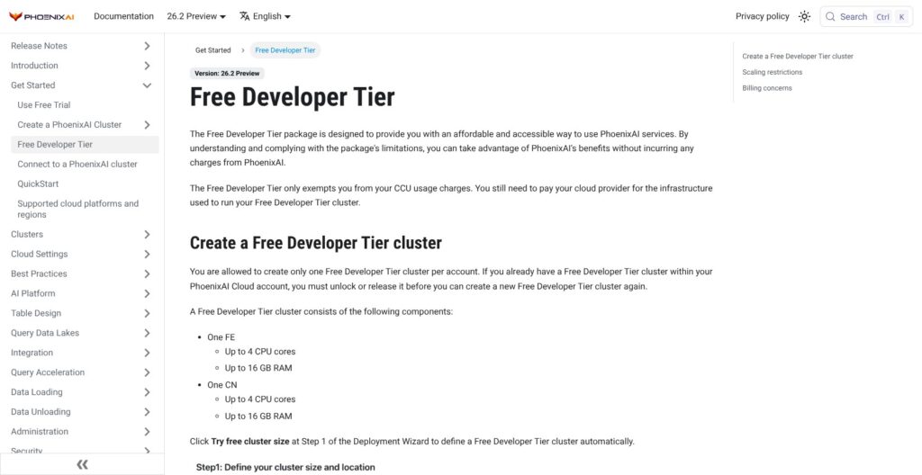 PhoenixAI Free Developer Tier documentation, October 2026