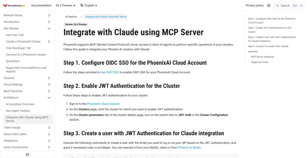 PhoenixAI MCP server and Claude integration documentation, October 2026
