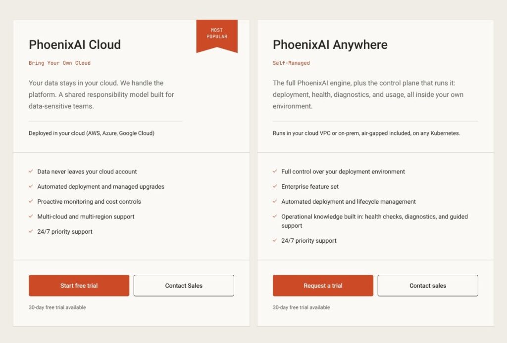 PhoenixAI pricing page, October 2026