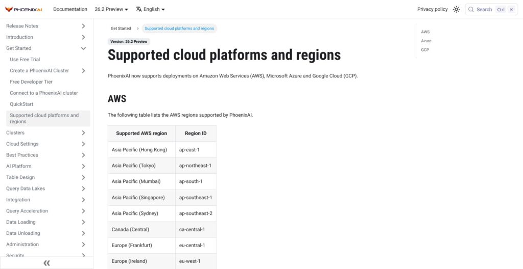 PhoenixAI supported cloud platforms and regions documentation, October 2026