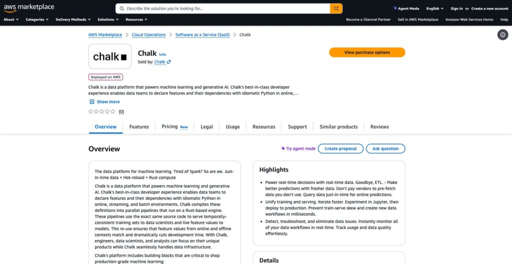 Chalk listing on AWS Marketplace, October 2026