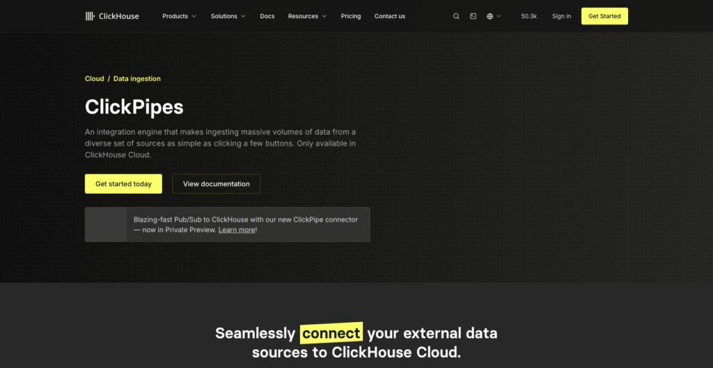 ClickHouse ClickPipes data ingestion page, October 2026