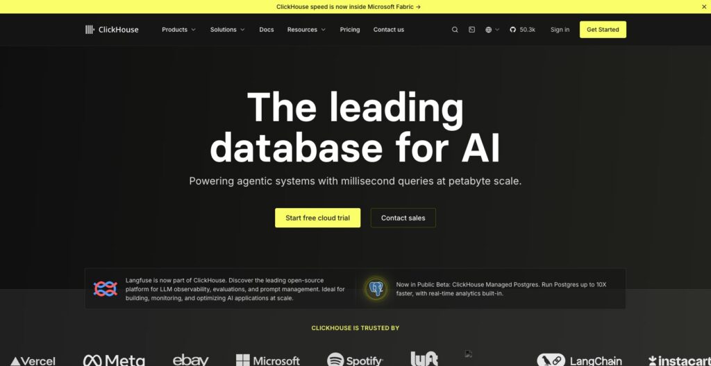 ClickHouse homepage, October 2026
