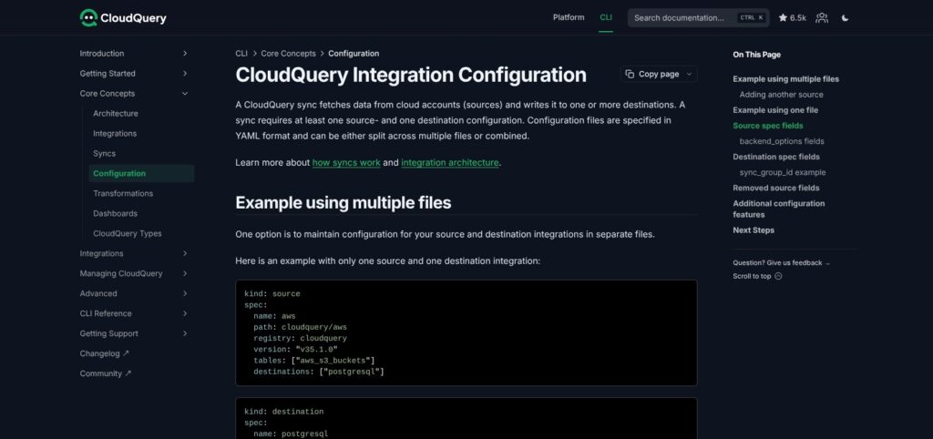 CloudQuery configuration page, October 2026