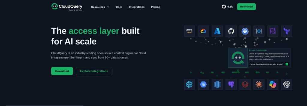 CloudQuery homepage page, October 2026