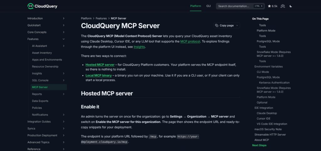 CloudQuery mcp page, October 2026