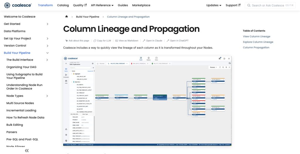 Coalesce column lineage documentation, October 2026
