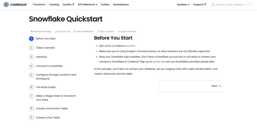Coalesce Snowflake quickstart guide, October 2026