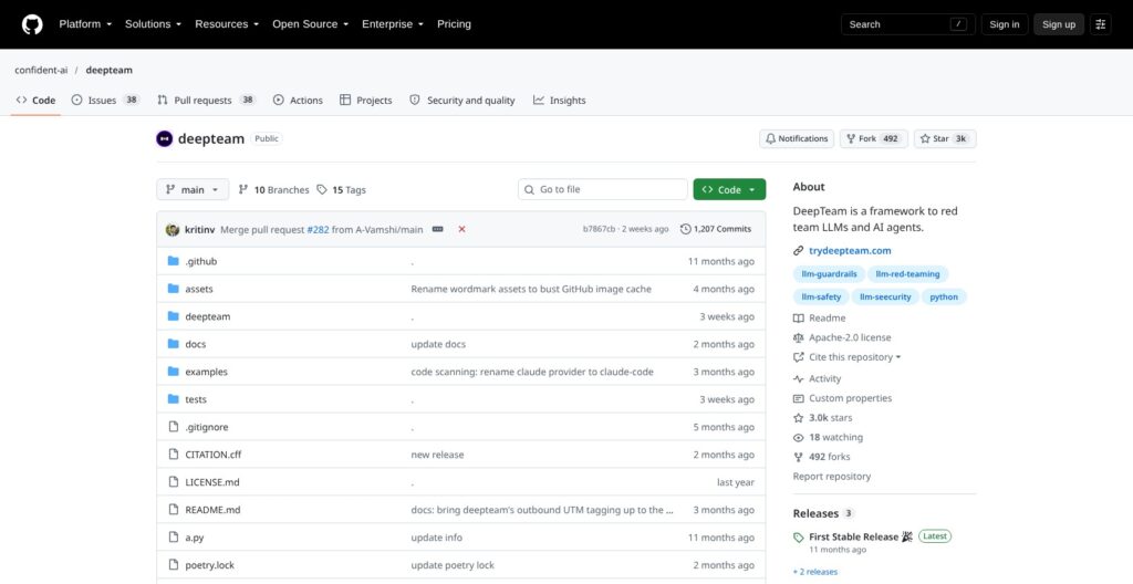 DeepTeam GitHub repository, October 2026