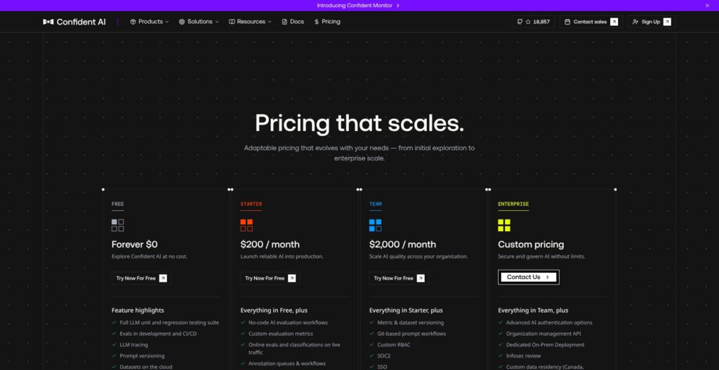 Confident AI pricing plans, October 2026
