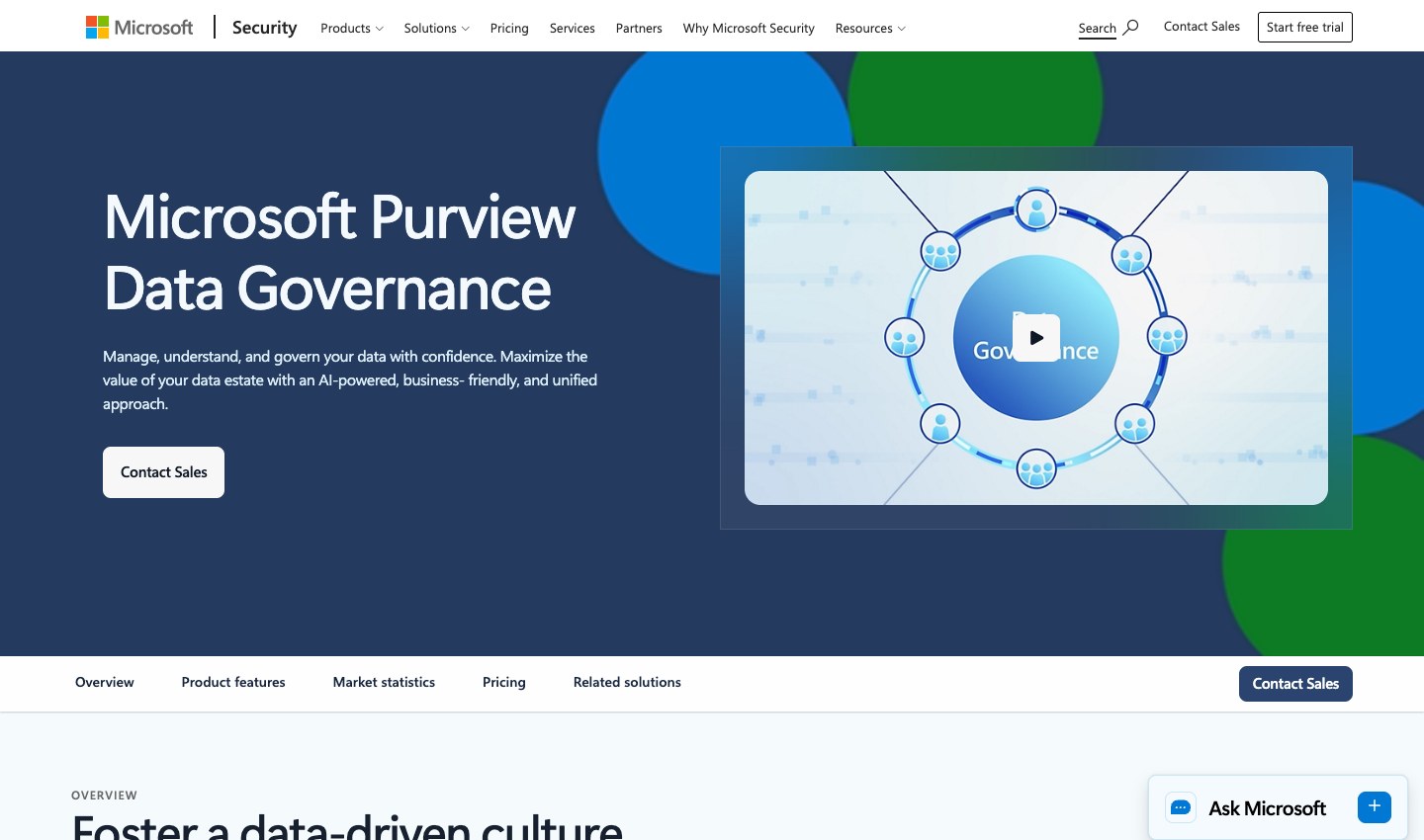 Microsoft Purview Data Governance product page.