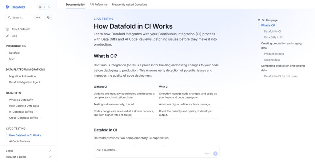 Datafold ci workflow page, October 2026
