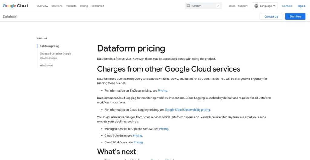 Dataform pricing page, October 2026