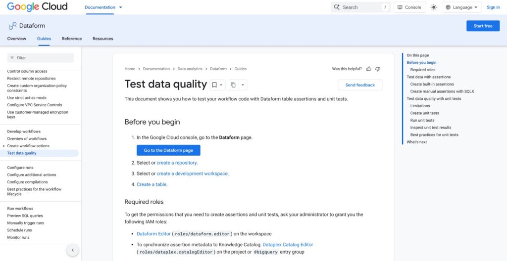 Dataform assertions and unit tests documentation, October 2026